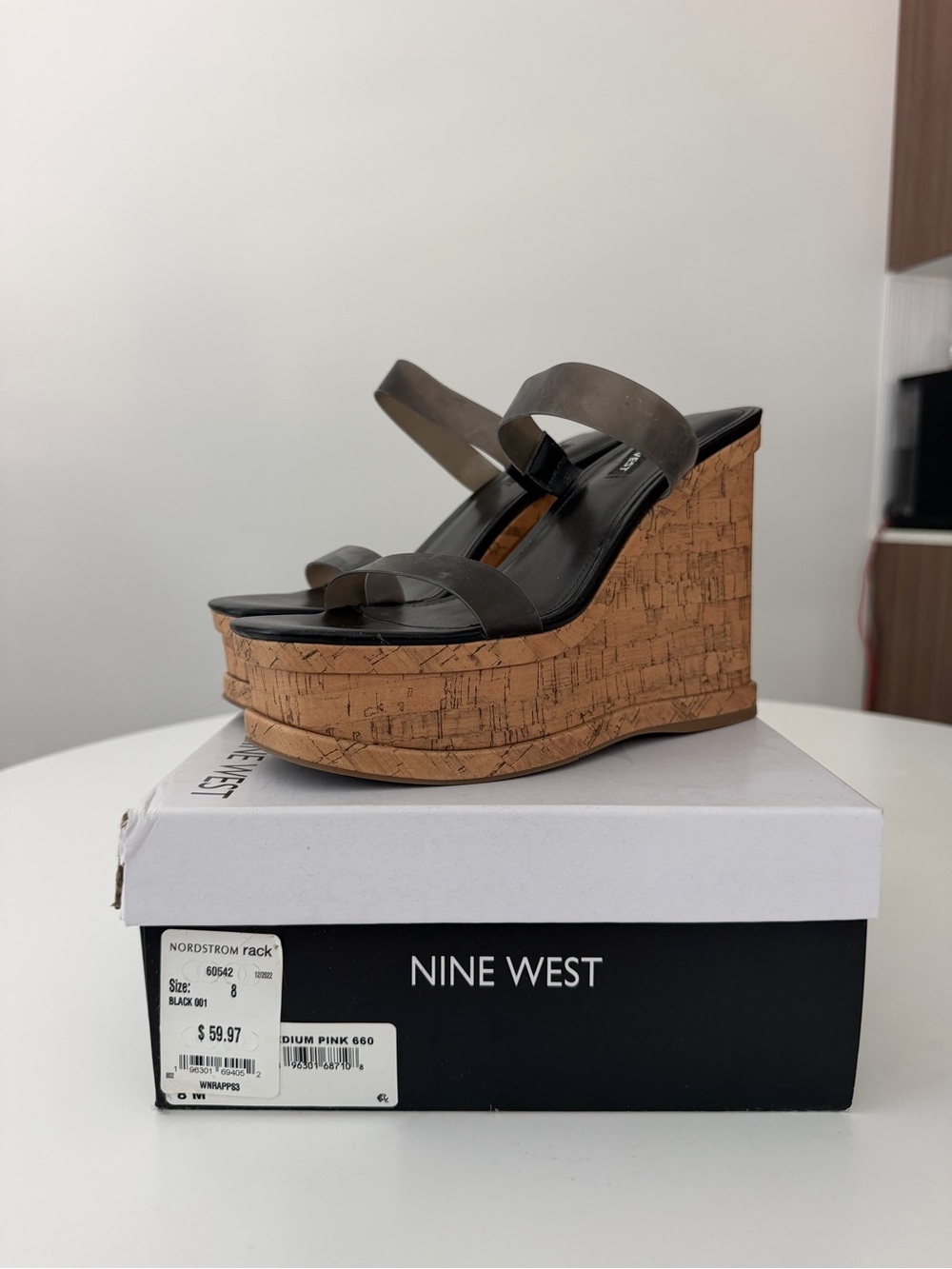 Nine West Taupe Strappy Cork Wedge Sandals